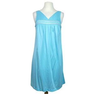 VTG Henson Kickernick Nightgown S Small Blue Nylon Chemise Slip 60s 70s Lingerie